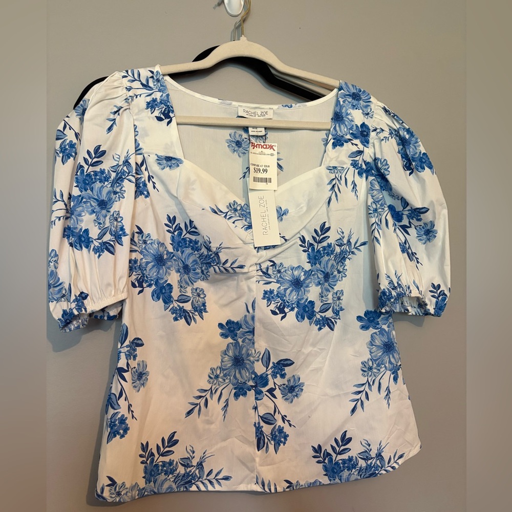 New York & Company Blue Floral Blouse